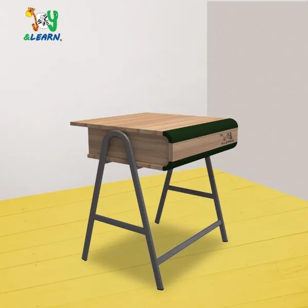 ديسك تركي  ديسك مخصص بلوجو المدرسة مكون من طاوله وكرسي الطاولة مكونه من علبة خشبية مشطوفة الزوايا مطبوع على مرائتها الامامية لوجو المدرسة ويمكن اختيار اللون حسب رغبة العميل والعلبة مثبتة على شاسيه معدني مصنع من الصلب المستورد المسحوب على البارد تخانة 1.5 ملل بدهان بودر الكتروستاتيك  